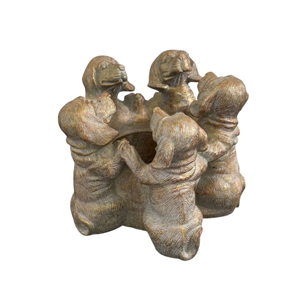 Golden Patina Dog Candle Holder, Round, Decorative Home Decor 6" Tall - Picture 3 of 8